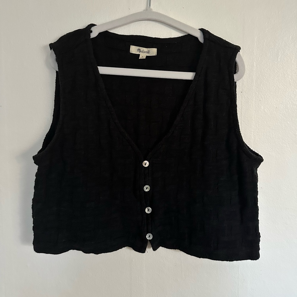 Madewell Black Button-Front Cropped Knit Vest